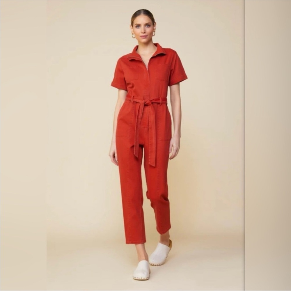 Skies Are Blue Red Tie Waist Short Sleeve Jumpsuit Size XS - Picture 4 of 8